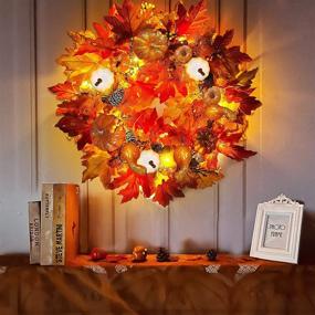 img 3 attached to 🍁 Large 24-Inch TURNMEON Thanksgiving Fall Wreath with Timer, Thick Prelit Wreath, 30 Lights, Pumpkin, Maples Leaf, Pine Cone, and Berry, Battery Operated Autumns Harvest Fall Thanksgiving Home Indoor Decorations