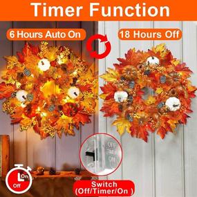 img 1 attached to 🍁 Large 24-Inch TURNMEON Thanksgiving Fall Wreath with Timer, Thick Prelit Wreath, 30 Lights, Pumpkin, Maples Leaf, Pine Cone, and Berry, Battery Operated Autumns Harvest Fall Thanksgiving Home Indoor Decorations