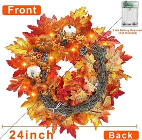 img 2 attached to 🍁 Large 24-Inch TURNMEON Thanksgiving Fall Wreath with Timer, Thick Prelit Wreath, 30 Lights, Pumpkin, Maples Leaf, Pine Cone, and Berry, Battery Operated Autumns Harvest Fall Thanksgiving Home Indoor Decorations