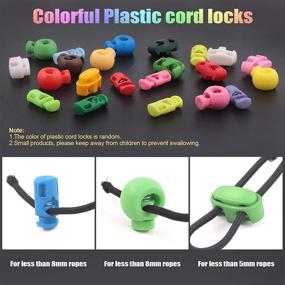 img 2 attached to 🎒 Rustark 90 Pcs Colorful Plastic Cord Locks: Premium Spring Toggle Stopper for Drawstring Bags, Includes 1/8" Elastic String Set - 3 Styles, Single and Double Hole Cords Fastener