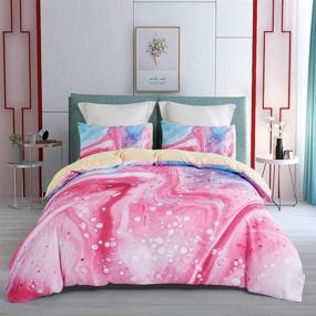 img 3 attached to 🛏️ Colorful Marble Watercolor Bedding for Kids - Explore KINBEDY's Home Store