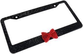 img 3 attached to Neobling Fashion Handmade Waterproof Black Frame Red Bowtie Sparkle Bling Crystal License Plate Frame Luxury Rhinestone Car Truck SUV License Plate Holder - 1 Frame