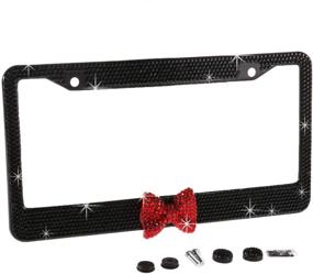 img 4 attached to Neobling Fashion Handmade Waterproof Black Frame Red Bowtie Sparkle Bling Crystal License Plate Frame Luxury Rhinestone Car Truck SUV License Plate Holder - 1 Frame