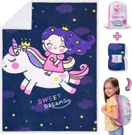 🦄 marvs store unicorn blanket for girls - soft, warm & comfy sherpa & fleece blanket: double-sided, 50 x 60 in - perfect gift with drawstring backpack logo