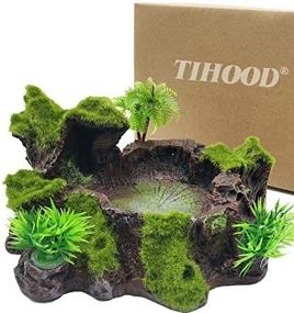 img 3 attached to 🦎 Resin Reptile Platform with Artificial Tree Trunk Design -TIHOOD Plastic Reptile Tank Decor | Food Dish Bowl for Lizard, Gecko, Water Frog, and Other Reptiles