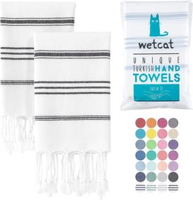 img 4 attached to 🧼 WETCAT Turkish Hand Towels: 100% Cotton, Soft and Stylish Set of 2 (20 x 30) - Prewashed Unique Boho Farmhouse Kitchen Towels with Hanging Loop - Elegant Black and White Hand Towels for Bathroom Decor
