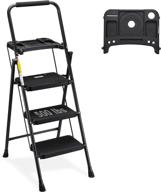 🪜 hbtower 3 step ladder with tool tray: sturdy folding step stool for home, office, and diy projects – 500lbs capacity, non-slip pedal – black логотип