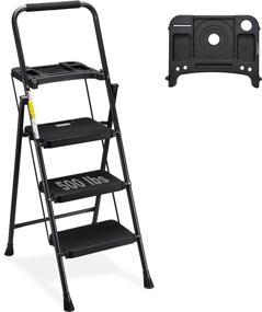 img 4 attached to 🪜 HBTower 3 Step Ladder with Tool Tray: Sturdy Folding Step Stool for Home, Office, and DIY Projects – 500lbs Capacity, Non-Slip Pedal – Black