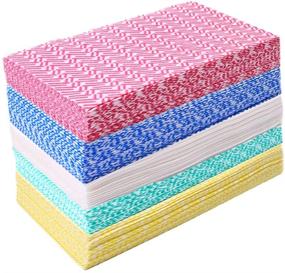 img 3 attached to JEBBLAS Cleaning Towels Dish Towels and Dish Cloths Reusable Towels,Handy Cleaning Wipes, Absorbent Dish Towel, Disposable, Dry Quickly 60 Sheets/Pack, 5 Color