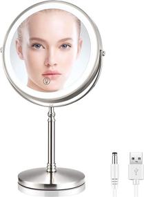 img 4 attached to 💄 AMZTOLIFE Rechargeable Lighted Makeup Mirror | 3 Color Lights | 8 Inch Magnifying Mirror | Double Sided LED Vanity Mirror | 7X Magnification Cosmetic Light up Mirror (Brushed Nickel)
