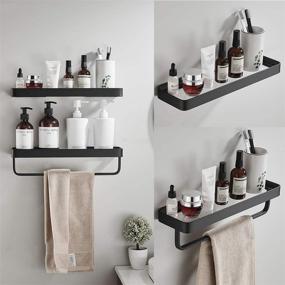 img 4 attached to 🛁 Enhance Your Bathroom Organization with VOLPONE Bathroom Glass Shelf - 2 Tier Matte Black Design with Towel Bar for Wall Mounted Storage and Easy Installation