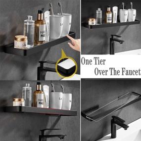 img 2 attached to 🛁 Enhance Your Bathroom Organization with VOLPONE Bathroom Glass Shelf - 2 Tier Matte Black Design with Towel Bar for Wall Mounted Storage and Easy Installation