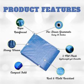 img 2 attached to 🦈 Heavy Duty Waterproof Safety-Shark Tarps - 20x30 Feet - 5 Mil Thick Poly Tarp, Ideal for Outdoor Weather Protection, Camping, or Pool Cover with Metal Grommets