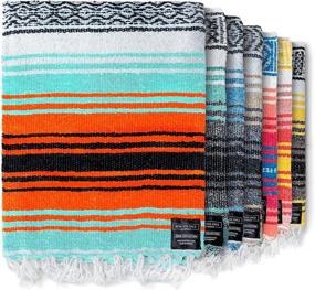 img 4 attached to 🏖️ Handwoven Serape Blanket - Authentic Mexican Beach, Picnic, Outdoor, Yoga, Car, and Woven Blanket in Bright Mandarin