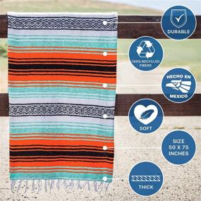 img 1 attached to 🏖️ Handwoven Serape Blanket - Authentic Mexican Beach, Picnic, Outdoor, Yoga, Car, and Woven Blanket in Bright Mandarin