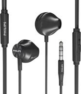 philips wired earbuds with microphone - ergonomic comfort-fit in ear headphones with 🎧 mic for cell phones, earphones with mic for enhanced bass and clear sound - black logo