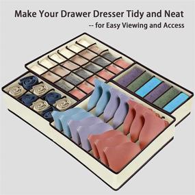 img 1 attached to Beige Foldable Underwear Organizer Set - 4-Piece Closet Dresser Drawer Storage for Clothes, Lingerie, Bras, Panties, Socks, Ties and Belts