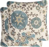 🌸 mika home 2-pack jacquard circle floral throw pillow shell vintage cushion cover - cream blue - fits 20x20 inserts логотип