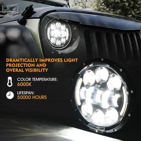 img 3 attached to 🔦 Xprite 7-дюймовые фары с светодиодами мощностью 75 Вт для Jeep Wrangler TJ JK 1997-2018 | для дальнего/ближнего света, дневного света, желтых указателей поворота | Круглые фары