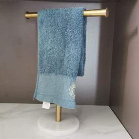 img 2 attached to 🧻 Stylish and Sturdy T-Shape Countertop Towel Rack with Heavy Marble Base - Dual Washcloth Display in Gold