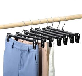 img 4 attached to 👚 Efficient Closet Organization: HOUSE DAY Skirt Hangers - 25 Pcs 10-inch Black Plastic Pants Hangers with Non-Slip Clips and 360 Swivel Hook, Durable & Space-Saving Design