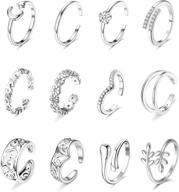 👣 udalyn 12 pcs adjustable toe rings: cute flower, leaf, star, and moon open ring set - sparkling beach foot jewelry in silver, rose gold, and gold logo
