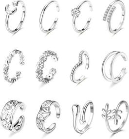 img 4 attached to 👣 Udalyn 12 Pcs Adjustable Toe Rings: Cute Flower, Leaf, Star, and Moon Open Ring Set - Sparkling Beach Foot Jewelry in Silver, Rose Gold, and Gold