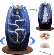 spacekeeper ceramic backflow incense holder waterfall incense burner - dual-sided incense fountain 🌌 with 120 incense cones & 30 stick set - aromatherapy ornament home décor - navy logo