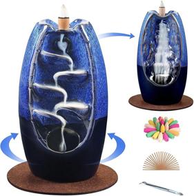 img 4 attached to SPACEKEEPER Ceramic Backflow Incense Holder Waterfall Incense Burner - Dual-sided Incense Fountain 🌌 with 120 Incense Cones & 30 Stick Set - Aromatherapy Ornament Home Décor - Navy