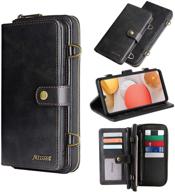 premium 2-in-1 pu leather wallet case for samsung galaxy s21: full protection, 15 card slots, detachable magnetic cover & shoulder strap (s21 black) logo