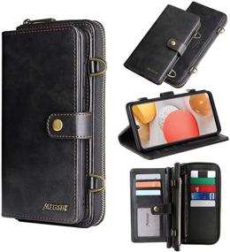 img 4 attached to Premium 2-in-1 PU Leather Wallet Case for Samsung Galaxy S21: Full Protection, 15 Card Slots, Detachable Magnetic Cover & Shoulder Strap (S21 Black)