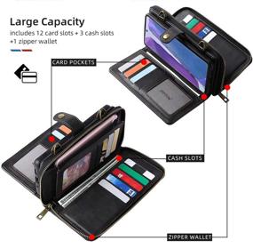 img 1 attached to Premium 2-in-1 PU Leather Wallet Case for Samsung Galaxy S21: Full Protection, 15 Card Slots, Detachable Magnetic Cover & Shoulder Strap (S21 Black)