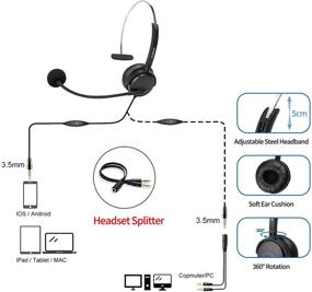 img 3 attached to 🎧 AUSDOM BH01 Односторонняя наушники с 3,5 мм проводом для ПК и телефона с шумоподавлением, регулировкой громкости и управлением звонками для ноутбука, компьютера MAC, iPhone, домашнего офиса и колл-центра (в комплекте Y-адаптер)