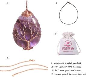 img 3 attached to POTESSA Copper Wire Wrapped Amethyst Opal Teardrop Heart Pendant 🌳 Necklace - Tree of Life Gemstone Healing Chakra Necklace Choker, 18 inches
