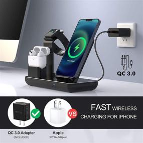 img 3 attached to 🔋 Fast Wireless Charging Station for iPhone 12 Pro Max/XR/XS Max/11 Pro Max, Apple Watch Charger Stand for Apple Watch SE/6/5/4/3/2/1 and AirPods Pro/2 - 3-in-1 with 18W Adapter Included