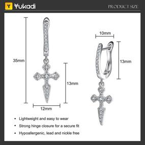 img 3 attached to 👂 Men Women Teens S925 Sterling Silver Post Drop Cross Earrings, 14k Gold Plated, Dangly Hanging Style