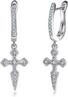 👂 men women teens s925 sterling silver post drop cross earrings, 14k gold plated, dangly hanging style logo