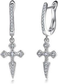 img 4 attached to 👂 Men Women Teens S925 Sterling Silver Post Drop Cross Earrings, 14k Gold Plated, Dangly Hanging Style