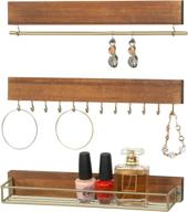 🛍️ mygift burnt wood and gold-tone metal wall-mounted jewelry organizer - 3-piece set with 12 hooks, hanging bar, and shelf логотип