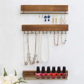 img 2 attached to 🛍️ MyGift Burnt Wood and Gold-Tone Metal Wall-Mounted Jewelry Organizer - 3-Piece Set with 12 Hooks, Hanging Bar, and Shelf