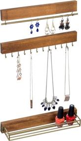 img 1 attached to 🛍️ MyGift Burnt Wood and Gold-Tone Metal Wall-Mounted Jewelry Organizer - 3-Piece Set with 12 Hooks, Hanging Bar, and Shelf