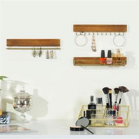 img 3 attached to 🛍️ MyGift Burnt Wood and Gold-Tone Metal Wall-Mounted Jewelry Organizer - 3-Piece Set with 12 Hooks, Hanging Bar, and Shelf