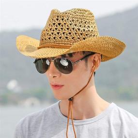 img 2 attached to Packable Men's Straw Beach Hat with Big Brim, Adjustable Chin Strap - Sun Hat for Newsboy Fedora Style