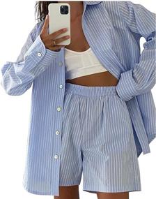 img 4 attached to 👚 SAFRISIOR Women’s 2 Piece Casual Tracksuit Outfit Sets: Stylish Stripe Shirt & High Waisted Shorts Combo