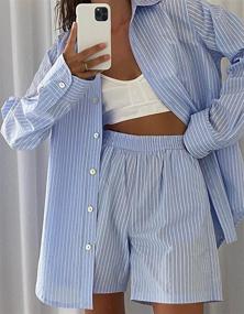 img 3 attached to 👚 SAFRISIOR Women’s 2 Piece Casual Tracksuit Outfit Sets: Stylish Stripe Shirt & High Waisted Shorts Combo