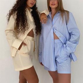 img 2 attached to 👚 SAFRISIOR Women’s 2 Piece Casual Tracksuit Outfit Sets: Stylish Stripe Shirt & High Waisted Shorts Combo