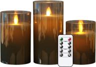 🕯️ dromance glass flameless flickering candles moving wick: set of 3 real wax led candles with remote, timer and battery operation - perfect for halloween, christmas & window decoration (3x4, 5, 6 inches) логотип