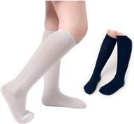 🧦 navy/white cable knee-high sock for girls: school uniform essential in shoe size 12-6.5(2 logo