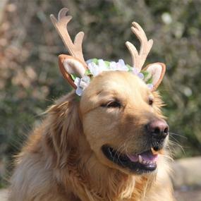 img 1 attached to 🎅 FLAdorepet Dog Elk Antler Reindeer Hat Cap Pet Christmas Costume Outfits Small Big Dog Cat Hat Headwear Hair Grooming Accessories
