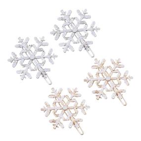 img 2 attached to 🎄 Lurrose 4pcs Christmas Snowflake Hair Clips: Sparkling Gold Hair Barrettes for Festive Hair Styling